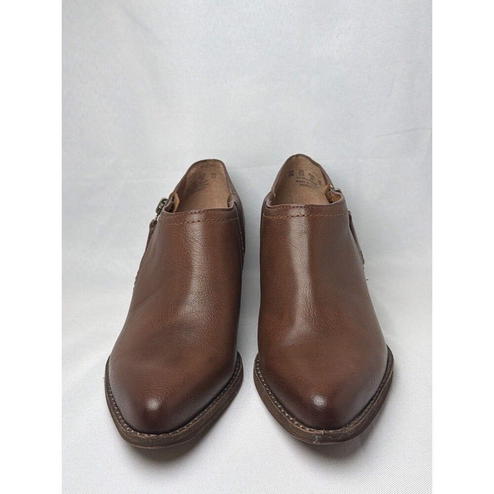 ZODIAC Brown Leather Ankle Booties Women’s 6 Side Zip Stacked Heel